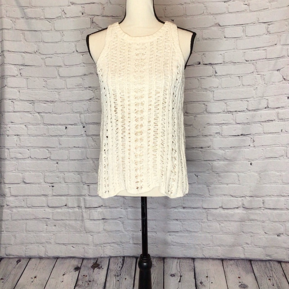 American Eagle Outfitters Ivory Open Knit Crochet Tank Top Medium